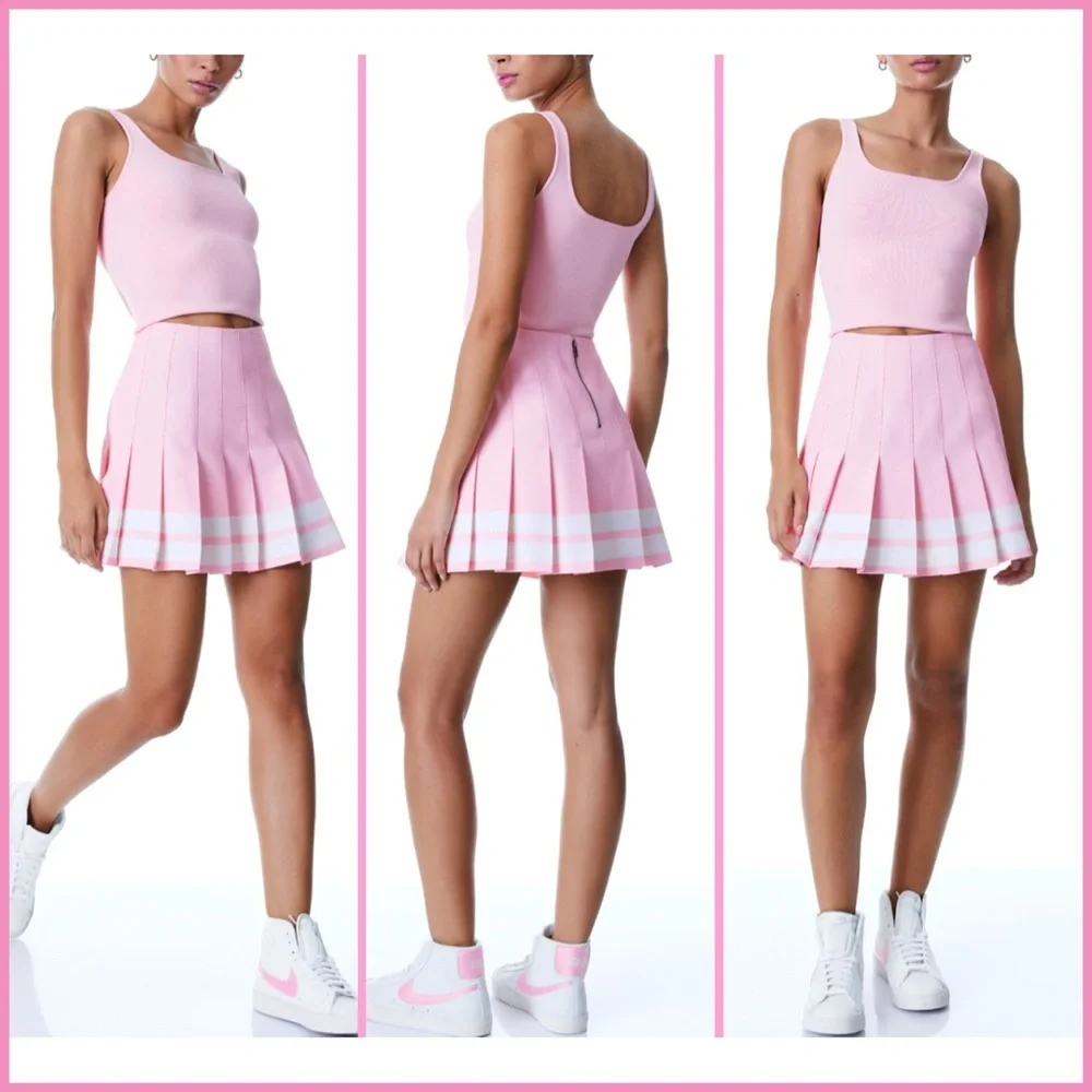 Alice + Olivia Carter Pink Pleated Varsity Striped Mini Skirt